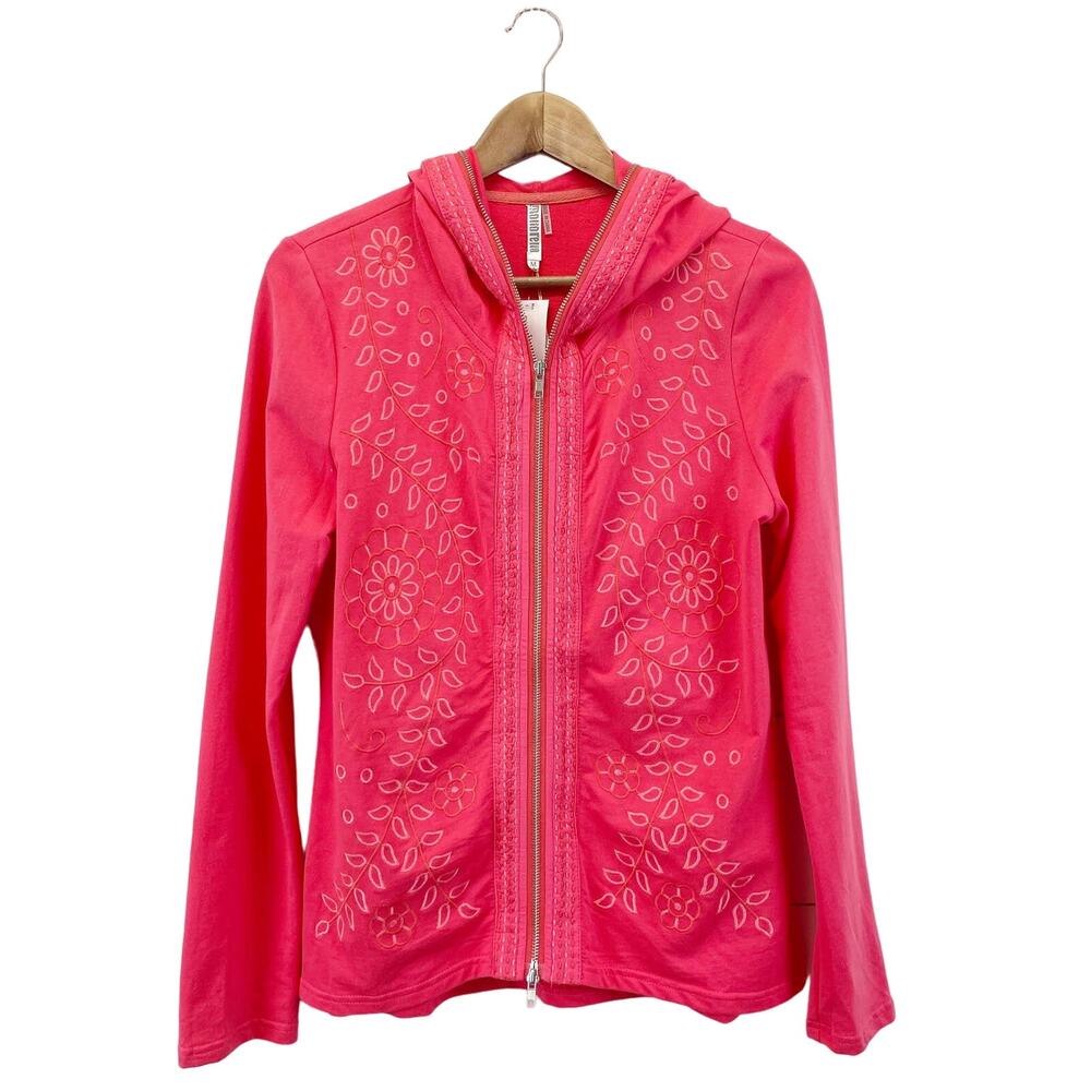 NEW Monoreno Women's Bohemian Embroidered Hoodie Jacket Coral Full Zip Size S,M